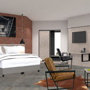 Hotelzimmer Industrie Beton Hell Schwarz